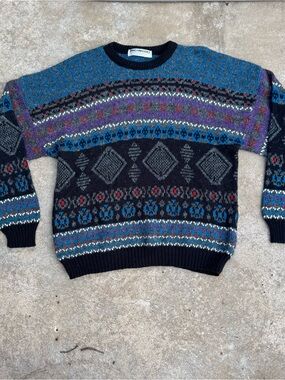 Eric Rhodes 90s made in USA Multicolor Fair Isle Crewneck Sweater - Men's